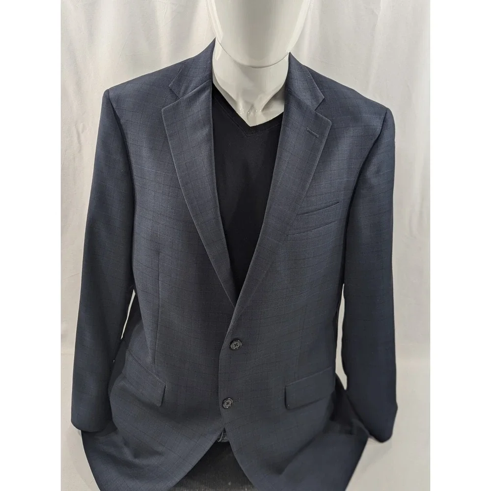 Hart Schaffner MARX Wool‎ Blazer Gray Subtle Window Pane Jacket 40L 44